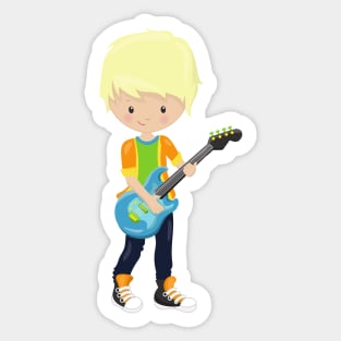 Rock Boy, Blond Hair, Guitar Player, Band, Music Sticker